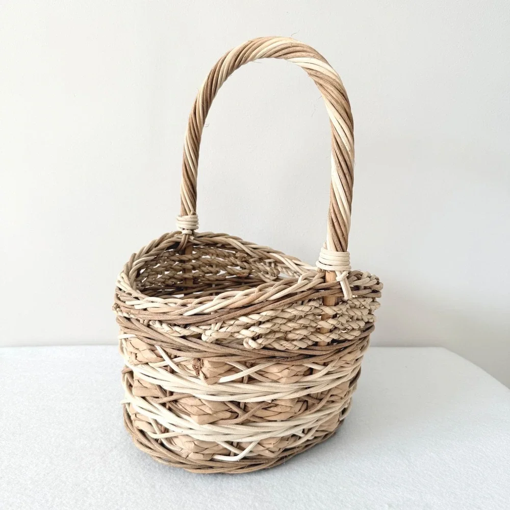 Woven Basket Natural Fiber Small Handle‎ Rustic Farmhouse Decor Storage